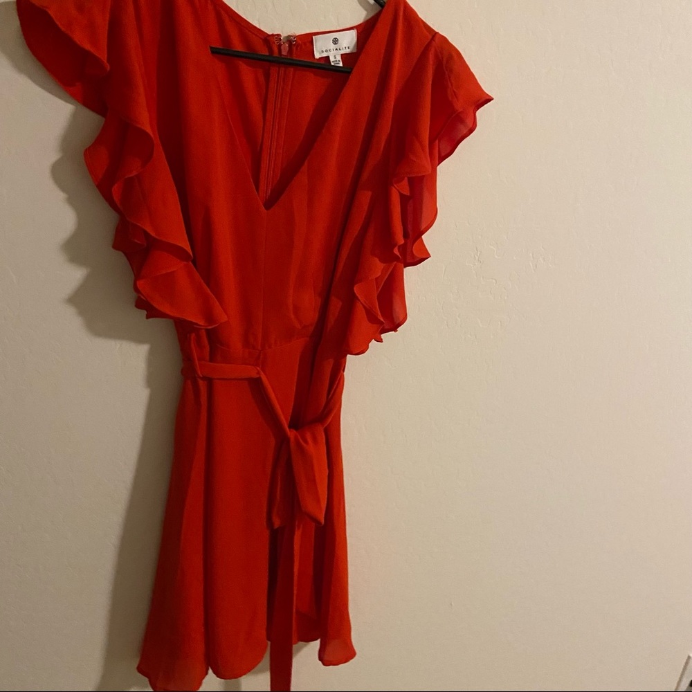 Socialite Red Ruffle Sleeve Mini Dress - Picture 3 of 4